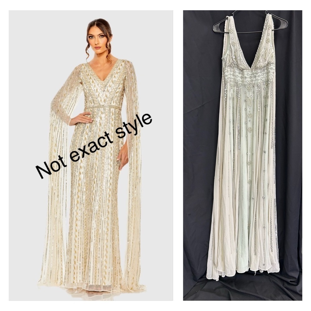 Rare 1/1 Mac Duggal 94211 NWT Beaded V-Neck Gown with Cape Sleeves